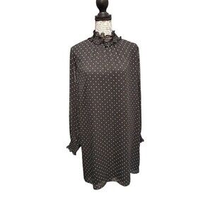 H&M Geometric Midi Black/white Ruffle High Neck‎ Size 10 City Formal Gangster
